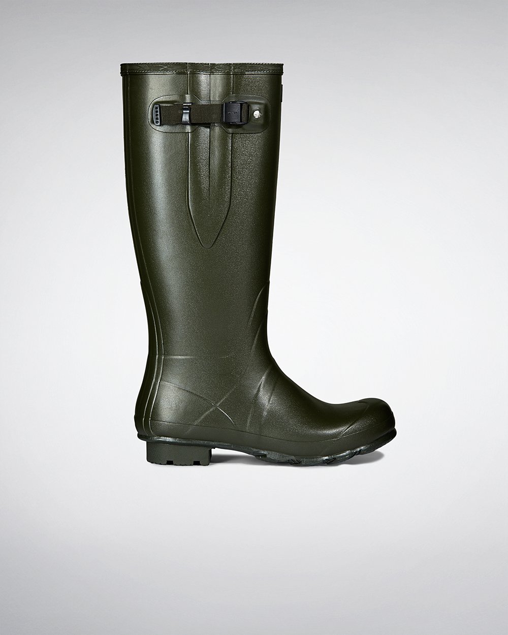 Mens Tall Rain Boots - Hunter Norris Field Side Adjustable Neoprene Lined (18FUKVROY) - Dark Olive